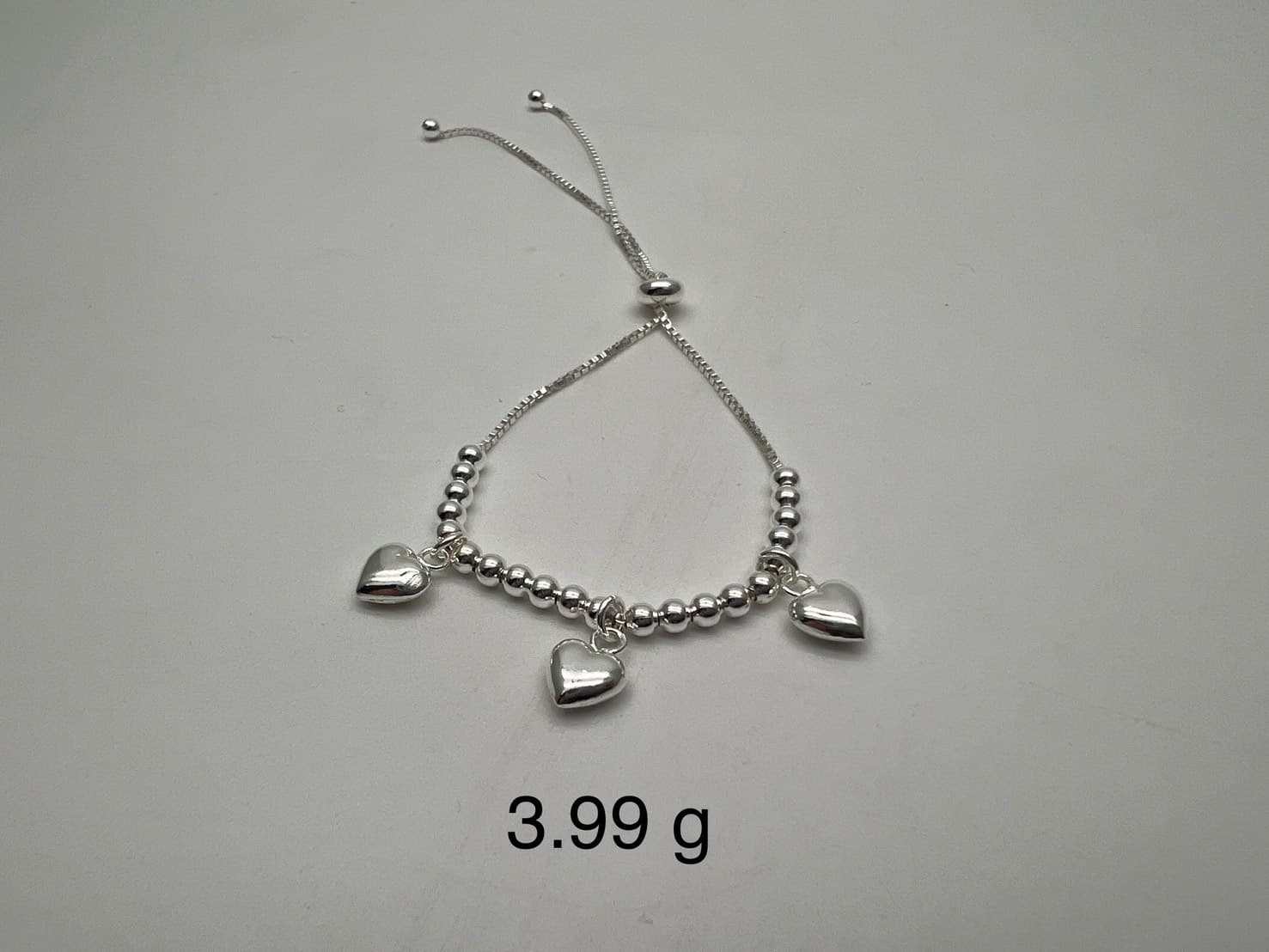 สร้อยข้อมือเงินแท้ปรับระดับหัวใจแขวน 3 ชิ้น